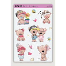 Sevimli Ayıcık Teddy Bear Sticker Seti - 14 Adet Etiket Çıkartma Diğer