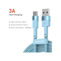 Toocki 3a Usb Tip C Kablo Hızlı Şarj Kablosu Usb-c Şarj Veri Kablosu Xiaomi Blue 1m 1m