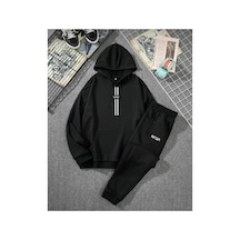 Tarzsokak Bsjeans Unisex Nasa Şerit Baskılı Kapüşonlu Sweatshirt-eşofman Altı 2 Li Set Takım Bsnasa Siyah