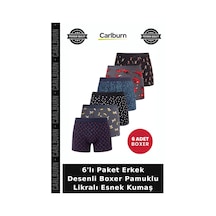 Carlburn Delux Serisi 6'lı Paket Erkek Desenli Boxer Pamuklu Likralı Esnek Kumaş Tasarım Basic Stil DESENLİ
