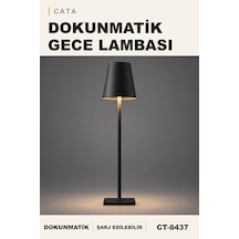 Cata Dokunmatik Masa Lambası, Şarj Edilebilir, Siyah Renk
