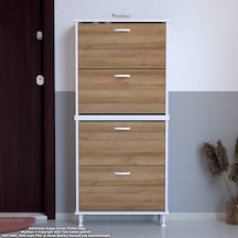 Modilayn Umay' 2 Li Kapı Önü 52 X 160 X 25,5 Cm Lik 4 Düşer Kapak 8 Göz Bölmeli Ayakkabılık Beyaz - Meşe