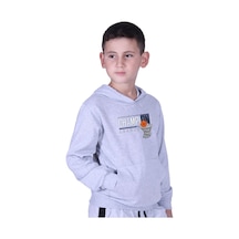 Fyk Kids Kapüşonlu Kanguru Cepli Champıon Baskılı Erkek Çocuk Sweatshirt Gri