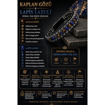 Sertifikalı Kaplan Gözü - Lapis Lazuli Siyah Hematit Arpa Kesim Kilitli Doğal Taş Deri Erkek Bileklik Çok Renkli