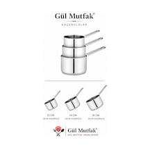 3 Lü Paslanmaz Çelik Kaçerola Sosluk Sütlük Seti Tabanlı 12 - 14 - 16 Cm
