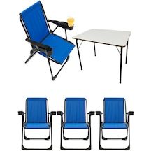 Silva 4 Adet Kamp Sandalyesi Bardaklıklı Lüks Mavi + MDF Masa