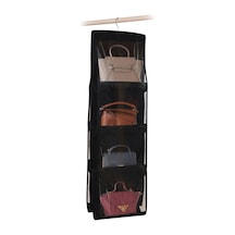 Qingmipy Siyah Duvar Takılı Çanta Organizerı - 4 Katlı 8 Cep İçerikli, Dönüştürülebilir Kanca, Transparan Pvc, Gardırop Çekmecesi, Ev Kullanıma Uygun Siyah