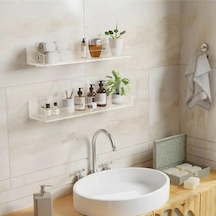 2 Adet Pleksi Hayalet Raf Banyo Mutfak Düzenleyici Kendinden Yapışkanlı Vidalı Raf - 40 Cm Çok Renkli