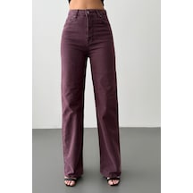 Lacarino 7869 Wide Leg Kadın Gül Baskılı Jean Pantolon Bordo