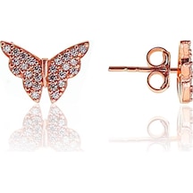 Gümüş Rose Zirkon Taşlı Kelebek Küpe N11.48504