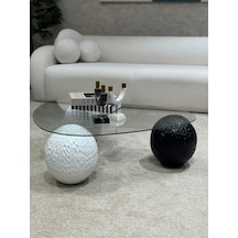 Doğal Desenli Modern Orta Sehpa & Küre Sehpa & Top Sehpa & Cam Sehpa & Üçgen Cam Siyah & Beyaz