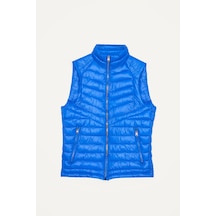Tudors Erkek Standart Fit Dik Yaka Cepli Fermuarlı Saks Mavi Şişme Yelek-32597 Saks Mavi