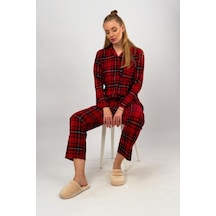 Kadın Kadife Süet Önden Düğmeli Cepli Kışlık Sıcak Tutan Lastikli Bel Pijama Takımı Siyah Beyaz