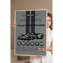Aston Martin Valkyrie Spider Araba Tablosu - Teknik Özellik Otomobil Poster - Çerçeveli Duvar Dekoru Kayın