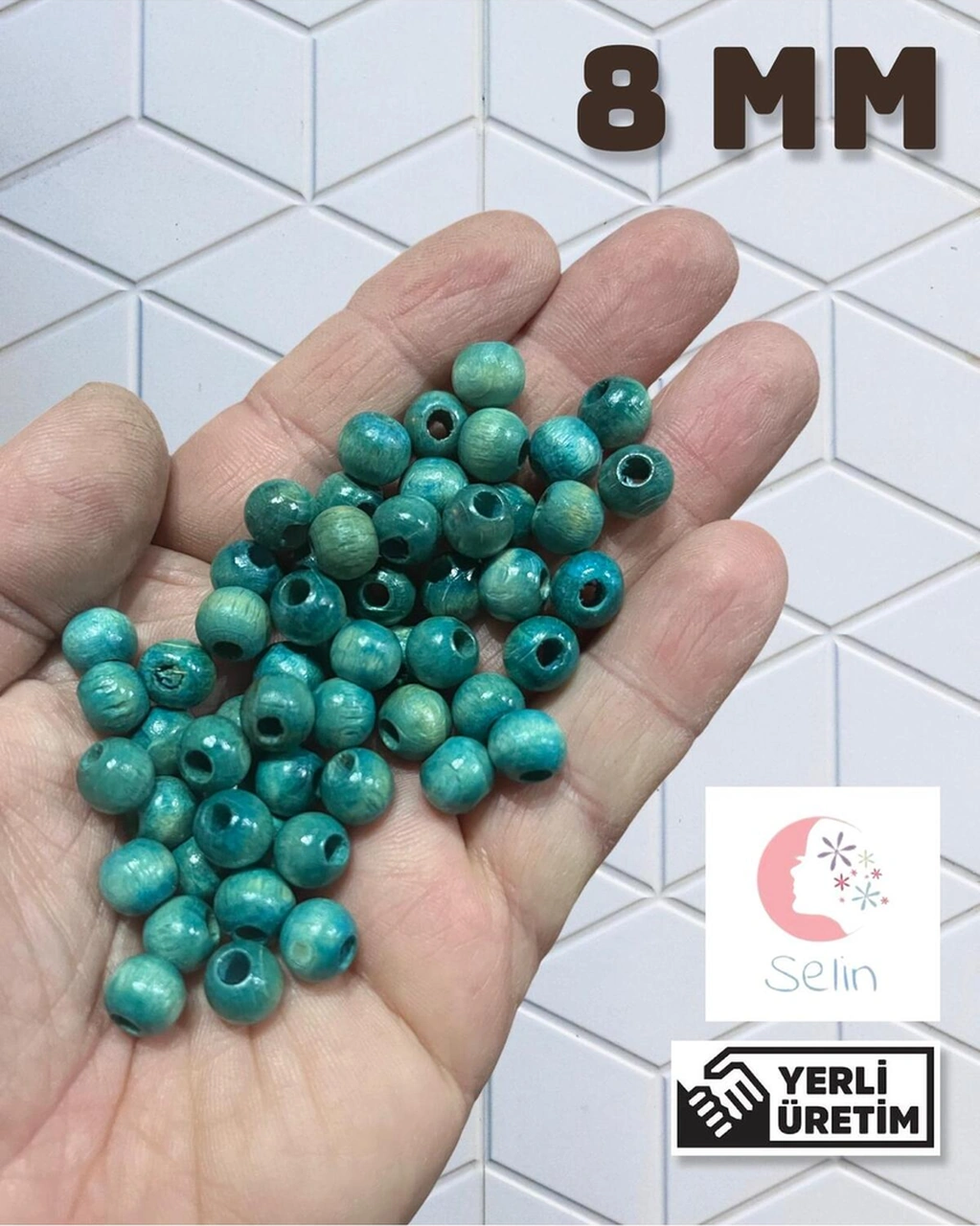 Ahşap Boncuk 8 Mm 100 Gr 490 Adet Turkuaz