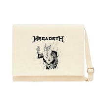 Megadeth Vic Rattlehead Portre Krem Kanvas Postacı Çantası