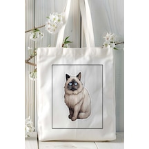 Art Hediye Birman Kedisi Kedi Baskılı Omuz Çanta Kişiye Özel Model 2 Çok Renkli