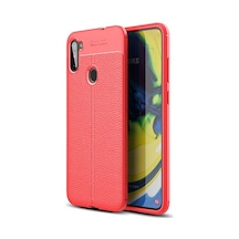 Samsung Uyumlu Galaxy A11 Kılıf Deri Silikon Yüzeyli Yüksek Kaliteli Silikondan Üretilmiş Premium Silikon Kapak Ryc/niss Kirmizi