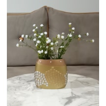 Vazoda Beyaz Yapay Çiçek Dekoratif Altın Mozaik Poliresin Vazo Dahil 10 x 15 x 5 CM