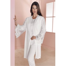 Espuar 757 Penye 3'lü Sabahlık Pijama Takımı - Ekru - M Ekru