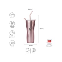 Paslanmaz Çelik Rose Metalik Tumbler Termos 550 Ml Pipetli Vakumlu Kapaklı No:135