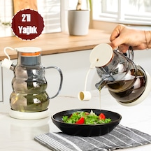 Porsima 3617- 2 Kapaklı Borosilikat Cam 2li Yağlık Sirkelik Seti Yağdanlık Takımı 1000ml Beyaz Beyaz