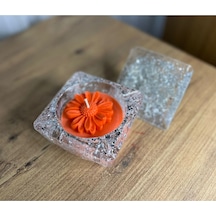 Novavita Yenihayat Epoksi Kare Gümüş Varaklı Mumluk. Kokulu Çiçekli Mum Gri