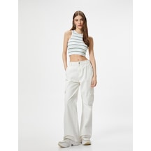 Koton Crop Atlet Bisiklet Yaka Kolsuz Slim Fit Ribanalı Haki Çizgili 4sal30076ık 4SAL30076IK8S7