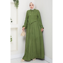 Çapraz Bağlamalı Bürümcük Elbise 1617 - Haki Haki