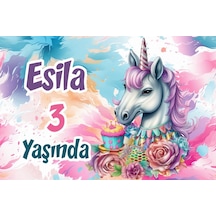 Pasta Ve Unicorn Temalı Doğum Günü Afişi -3 35x50 Cm