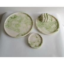 Marble Mermer Desenli Dekoratif Beton Büyük Boy Organizer 3 Lü Tepsi Seti,aksesuar,dekorasyon Gri