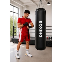 Boxing 150 Cm Salonlara Özel Hazır Dolu Boks Torbası Ve Zinciri - Hediye Boks Bandajı Siyah