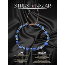 Sertifikalı Lapis Lazuli Ve Hematit Doğal Taşlı Bileklik Lacivert