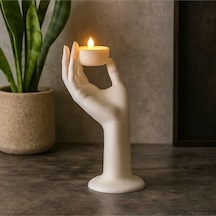 Serenity Estetik El Figürlü Dekoratif Led Mumluk - Modern Heykel Obje 1 Adet Led Tea Light Dahil