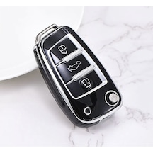 Audi Uyumlu A6 C4 Anahtar Kılıfı Parlak Siyah Silver
