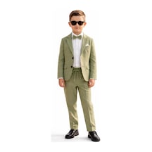 Baby Kids Colors Erkek Çocuk Flamlı Keten Salaş Ceketli Takım Elbise / Gömlek Pantolon Ceket Papyon Keten Takım Yeşil