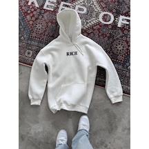 Göğüs Baskılı Kadın Günlük Stil Beyaz Uzun Kol Kapüşonlu Sweatshi