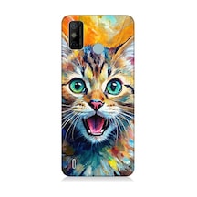 Tecno Spark 6 Go Uyumlu Parlayan Gözlü Neşeli Kedi Desenli Silikon Kılıf Çok Renkli