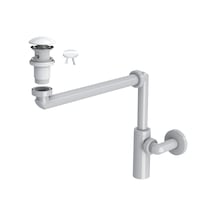 Suera Luna Yer Tasarruflu Lavabo Sifonu + Elixir Pop-up Set Parlak Beyaz - Taşma Delikli