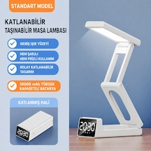 Katlanabilir Led Masa Lambası 3 Renk Işıklı, Dijital Saatli, 10000 Mah Şarjlı Bataryalı, Taşınabilir Beyaz Çalışma Lambası Renkli