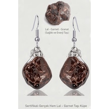 Sertifikalı Ham İşlenmemiş Lal - Garnet - Granat Taşı Küpe Çok Renkli