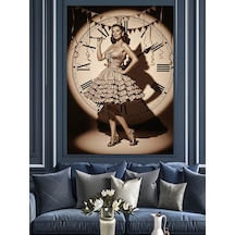 Ahşap Tablo Dans Eden Vintage Kadın Ve Saat