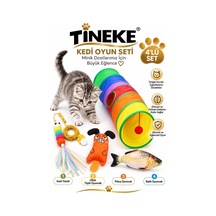 Tineke Oyun Seti Kedi Tünel Elastik Olta Peluş Balık Sazan Peluş Fare Turuncu Kedi Oyuncağı