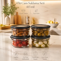 Porsima Et-00104 Flat 4lü Cam Kahvaltılık Çok Amaçlı Saklama Kabı Cam Kahvaltı Seti 415cc