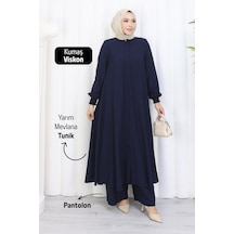 Rahvel Umre Takımı Viskon Kumaş Tunik Pantolon Bir Arada Terletmez İç Göstermez Lacivert
