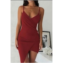 Store Krep Yaka Mini Elbise Kumaş Askılı Kruvaze Sarı - 935896416 Sarı