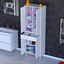 Modilayn Yeni Afra 65x173x32,5 Cm 1 Çekmece 4 Kapak 3 Raf 6 Bölme Çok Amaçlı Banyo & Mutfak Dolabı Beyaz