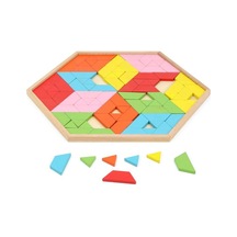 Ahşap 96 Parça Altıgen Tepsili Tangram Puzzle Oyunu
