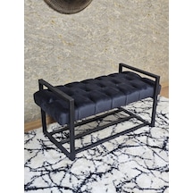 Zafir Siyah Boyalı Metal 80 Cm Puf Bench - Antre Puf - Hol Bench - Puf - Oturak - Bench Füme