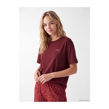 Lcw Dream Kırmızı Bisiklet Yaka Desenli Kadın Kaprili Pijama Takımı